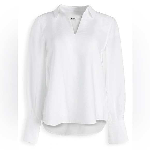 Baldwin White V-Neck Long Sleeve Blouse